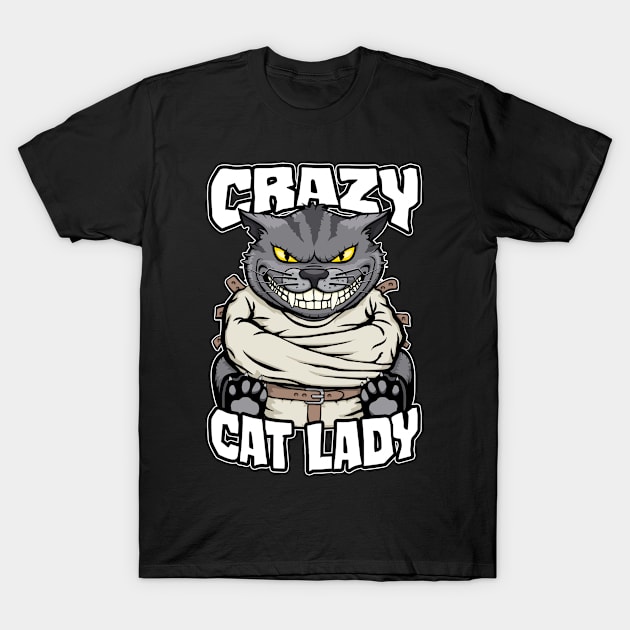 Crazy Cat Lady Funny Mad Cartoon Cat Lover Halloween T-Shirt by Grandeduc